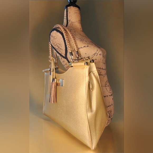 Bebe Gold Natalie Shopper Tote Satchel With Braided Handle NWOT - Picture 10 of 14